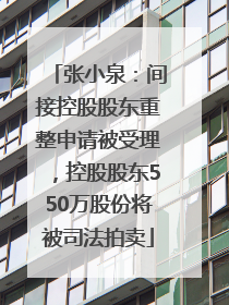 张小泉：间接控股股东重整申请被受理，控股股东550万股份将被司法拍卖