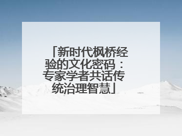 新时代枫桥经验的文化密码：专家学者共话传统治理智慧